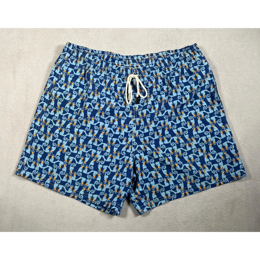 98 Coast Av Mens Swim Trunks Medium Blue Monkey Print Board Shorts Drawstring